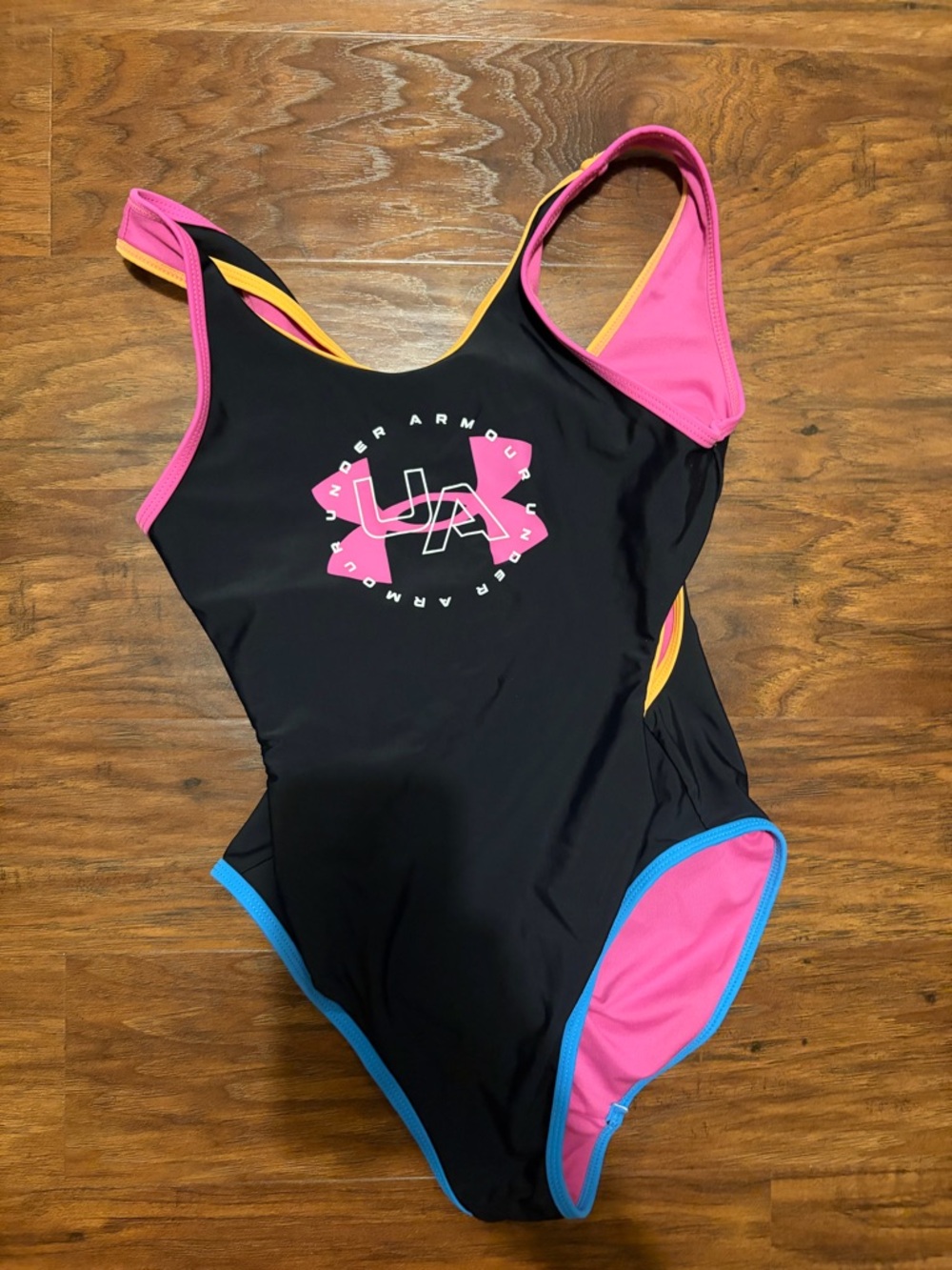 Under Armour Pink Athletic Swim Top with Orange Trim